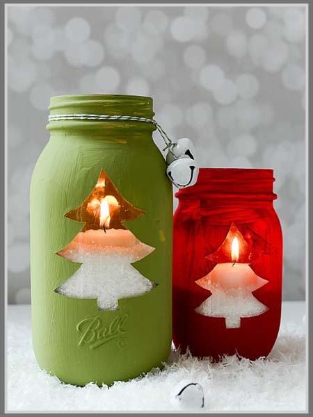 Tempat lilin dari jar bekas untuk dekorasi natal